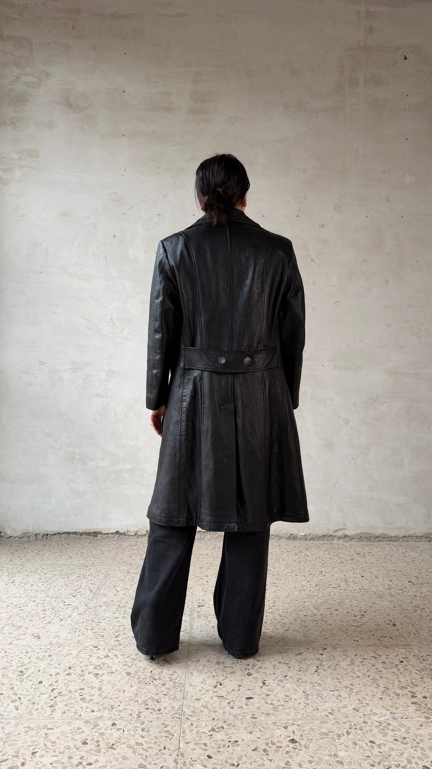 Black leather trench