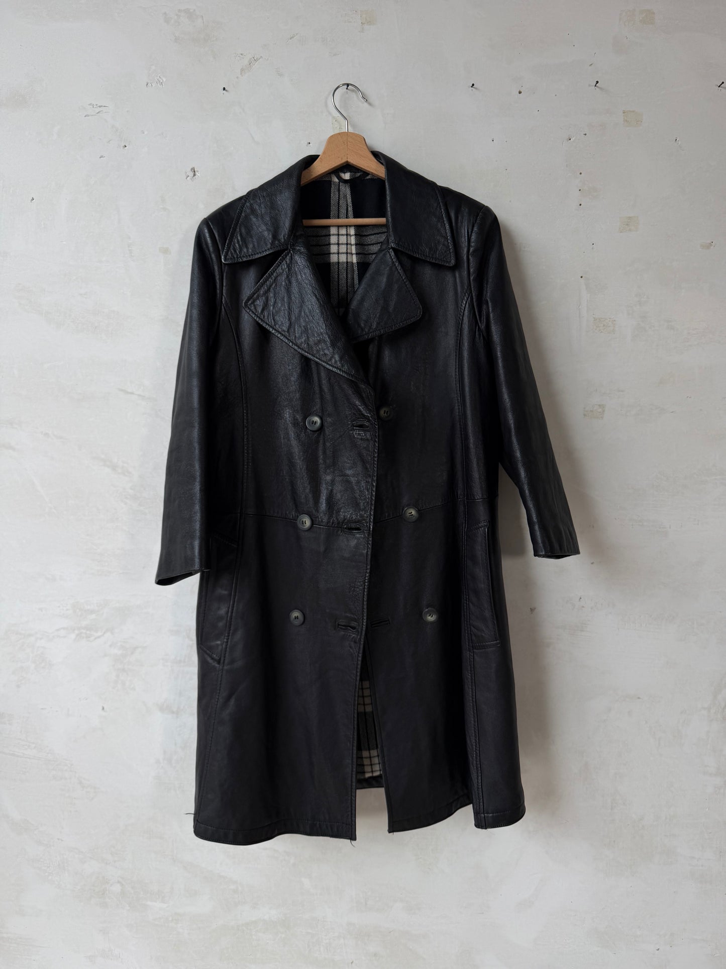 Black leather trench