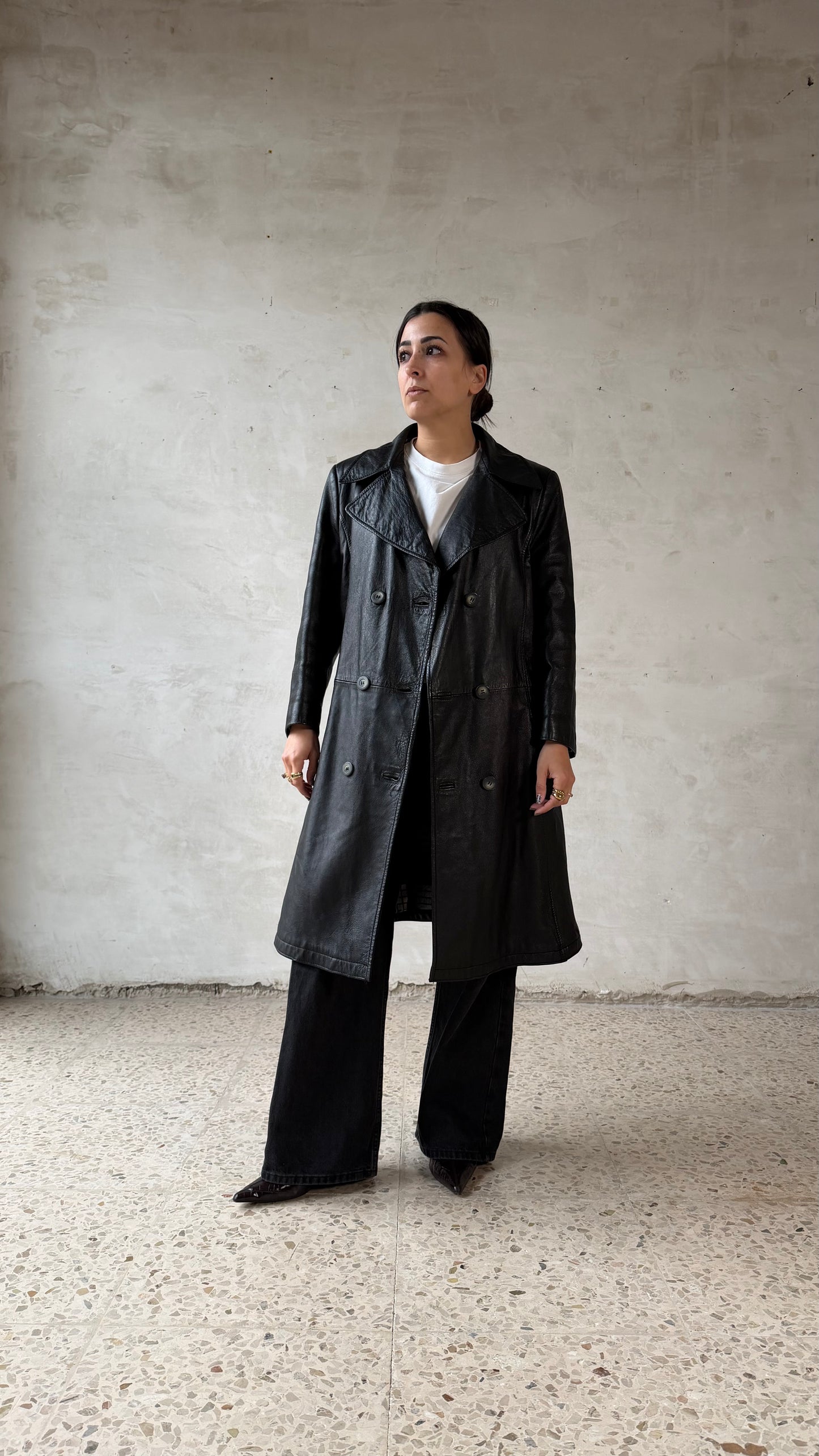 Black leather trench