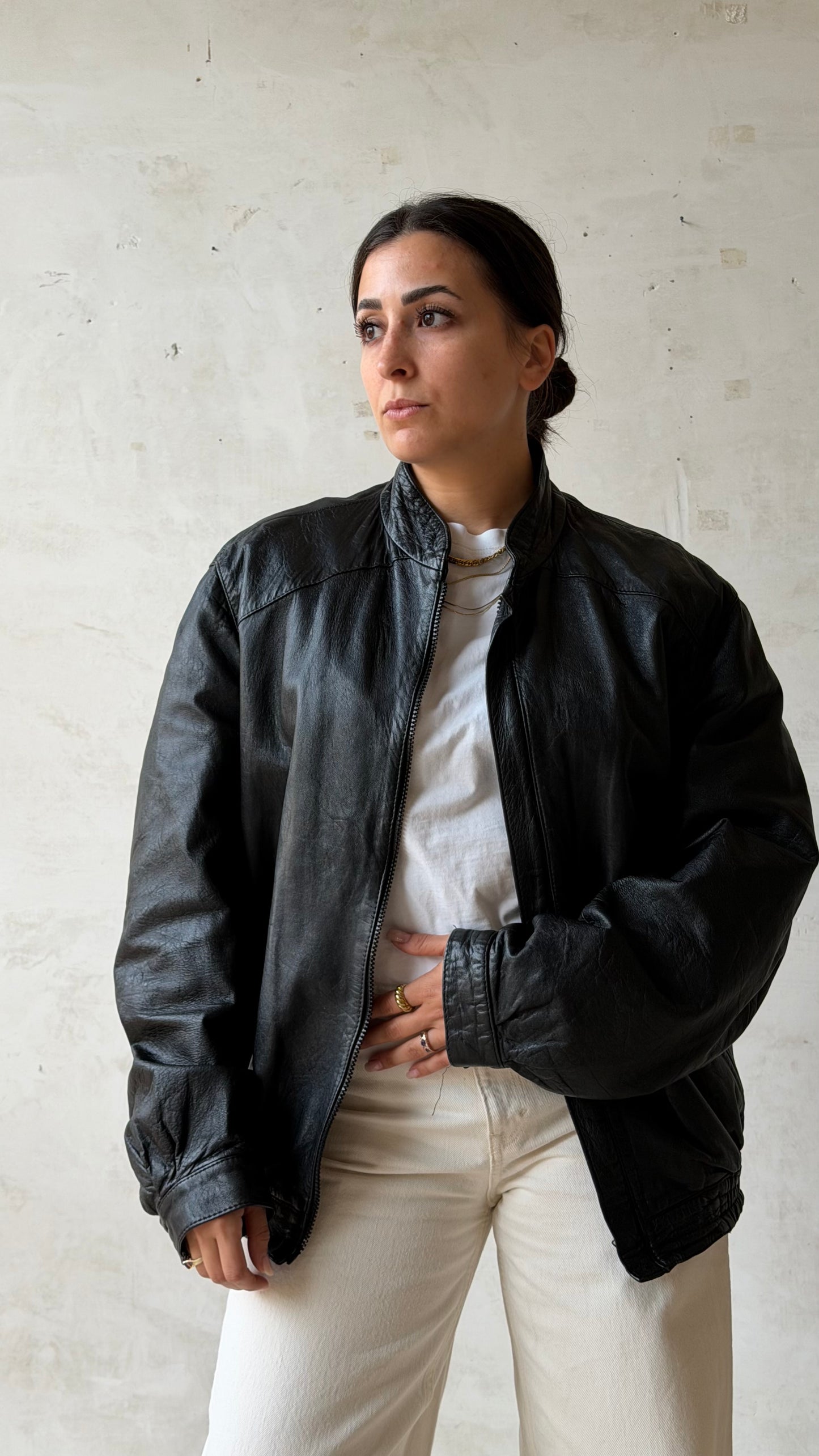 Leather bomber