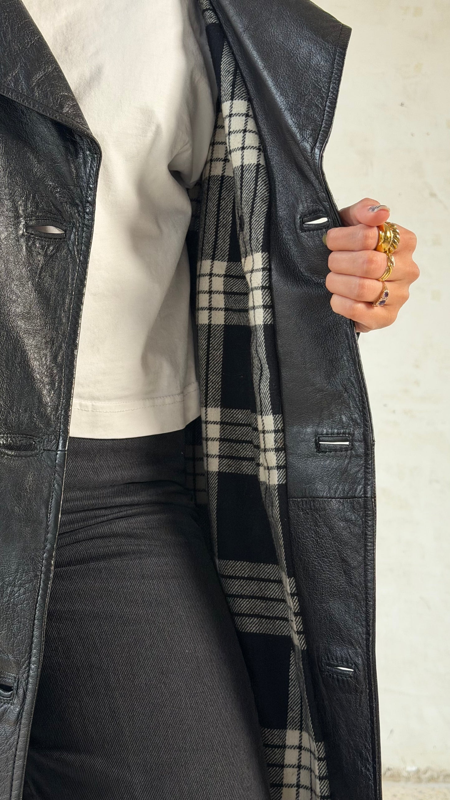 Black leather trench